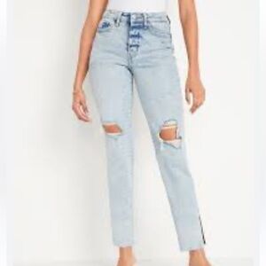 Old Navy High-Waisted Button-Fly OG Straight Ripped Side-Slit Jeans
